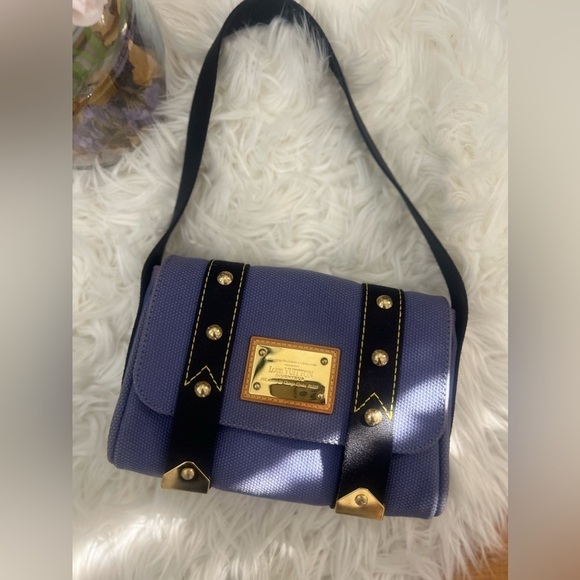 Authentic LOUIS VUITTON Blue Canvas Antigua Sac Rabat Bag MI1015 Made In France - Picture 1 of 15